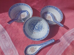 Chinese rice grain porcelain with pudding spoon, 4 pairs