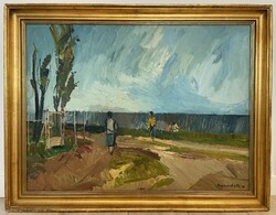 Jenő Benedek Sr. (1906-1987) Balatonpart c. Oil painting in a 60X80 cm gallery