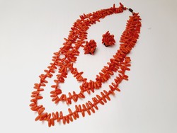 3 Row coral imitation necklace and ear clips