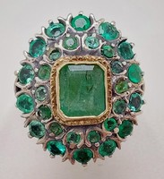 319T. Antik Viktoriánus, Természetes Smaragd 2Ct 14k Arany 8.36g Gyűrű, Arany Ezüst kombinációja