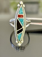 Vintage Ezüst gyűrű, zúzott Türkiz, rubin, és Onyx berakással