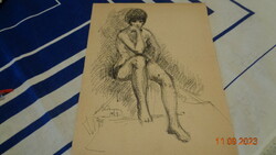 Seated nude, marked, ink drawing 1967. On A4 sheet