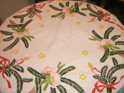 Wonderfully Christmas hand-embroidered tablecloth with lacy edges