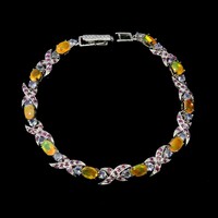 Real fire opal garnet and tanzanite 925 silver bracelet