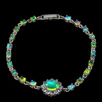 Real fire opal tanzanite 925 sterling silver bracelet
