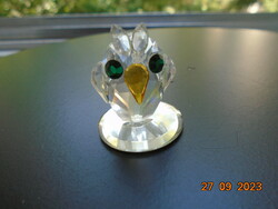Hand polished, marked, Czech Mayfair lead crystal animal figure from the 70s, owl with green eyes
