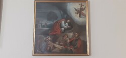 Antik nagyméretű olaj-vászon egyházi  barokk festmény " Jézus a Gecsemáné kertben "