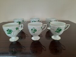 Set of 6 Herend green floral patterned coffee cups and liqueur glasses