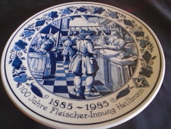 Nagy kék-fehér holland delfti festésű porcelán fali tányér hibátlan vitrin állapotban hús árusok