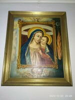 Jézus, Mária olajfestmény keretben Madonna gyermekkel nagy kép, olaj festmény