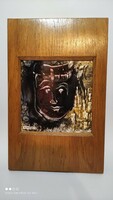 Antik K. Holéczy Etus Portré csempekép fa táblán 1930 - as évek gyűjteménybe is