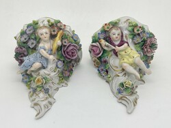 Antique German continental Dresden porcelain putto wall mount