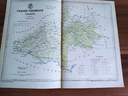 Csanád Vármegye térképe, térképmelléklet a Pallas Nagy Lexikonból, 1893