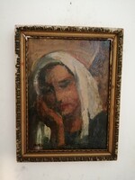 Hagyatékból vásárolt olajfestmény,  női portré, "Pirk" jelzéssel.