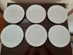 6 db Fehér aranyszegélyes Herendi porcelán lapos tányér készlet