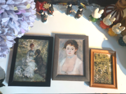 3 framed glass pictures together with old paintings