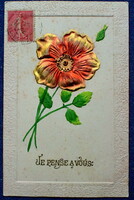 Antique embossed greeting multi-layer postcard gold flower