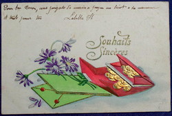 Antique Embossed Greeting Card Wallet Gold Money Leaf Flower