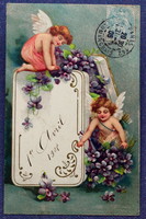 Antique embossed greeting card angels candy box? Violet