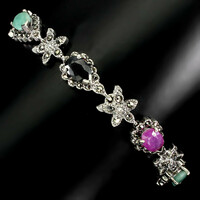 Genuine ruby emerald sapphire marcasite 925 sterling silver bracelet