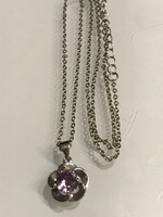 Necklace with a flower-shaped pendant, decorated with amethyst-colored crystals