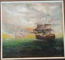 Bátori k. Béla oil / canvas painting: sailboats