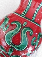 Coral red, ceramic vase - in folk dress