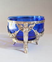 Silver empire style blue glass serving tray