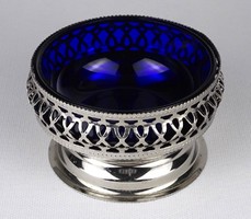 1O813 English sugar offering bowl with blue glass insert