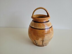 Old folk pot with handles, glazed earthenware pot, honey pot, milk pot