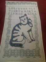Embroidered kitten, text wall decoration or tablecloth, 100x53