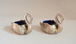 Pair of silver swan-shaped table spice holders