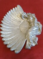 Vintage 1900-1920 szecessziós dísz plasztikus „fekvő nőalak legyezővel” tál tálka antik fémöntvény