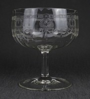 1O709 antique large blown etched glass goblet
