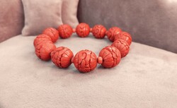 Antique cinnabar lacquer and coral bracelet