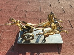 Chariot copper statue with marble base (damaged)