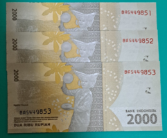 3 darab Sorszámkövető Indonézia 2000 rúpia 2016 UNC (36)
