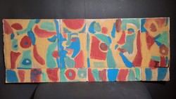 Cs. Németh Miklós: Arcok (tempera festmény) modern, kortárs art brut kép, nagy méret