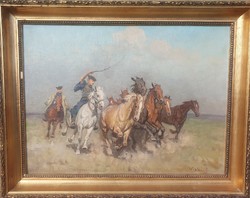 János Viski / galloping horses on the Hortobágy
