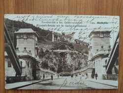 Antik képeslap,Budapest,Erzsébet-híd a Szt. Gellért szoborral, bélyegzés 1913