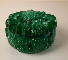 Art deco malachite cast glass bonbonier, curt schlevogt bonbon holder, box