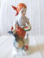 Herendi: girl in a poultry yard beautifully painted porcelain figurine, flawless, marked, 13 cm