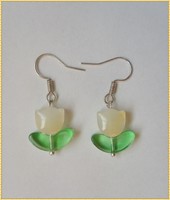 Yellow tulip earrings with green leaves