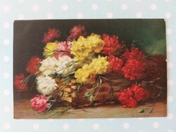 Old postcard floral postcard still life carnations in a basket