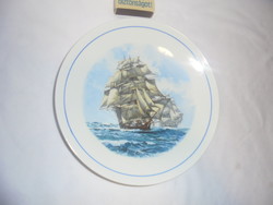 Porcelain wall plate ship with sea decor