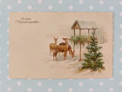 Old Christmas postcard 1930 postcard deer