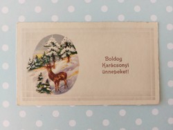 Old mini postcard Christmas greeting card deer