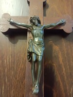 Wooden table cross / crucifix, with metal body.