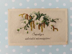 Old mini postcard greeting card snow flower