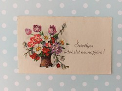 Régi mini képeslap üdvözlőkártya tavaszi csokor